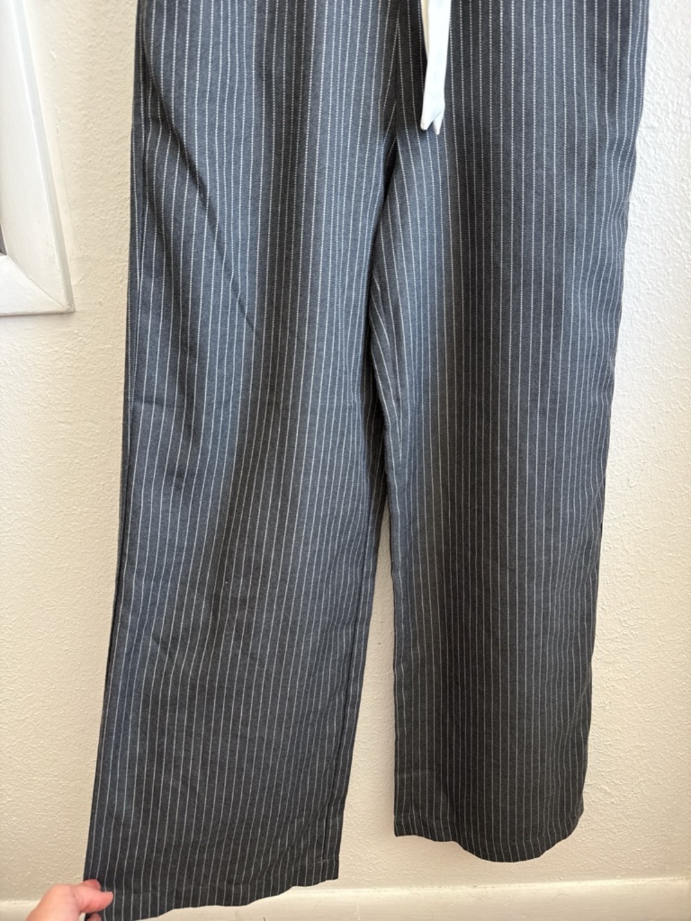 Voodoo Vixen Black Pinstripe Tie-Front Jumpsuit with Cream Trim - Picture 8 of 8
